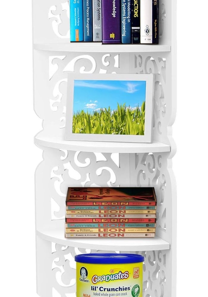TPGP وحدة رفوف الزاوية البيضاء من فليكسزيون - تصميم مزخرف بأربعة مستويات للمنزل والمكتب - Image 3